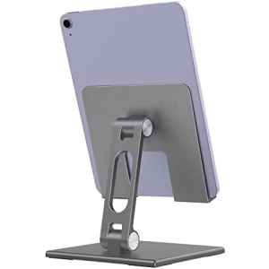 ALASHI Tablet Stand for Desk, Stable Tablet Holder with Heavy and Thickened Metal Base for Large Tablet Device, Multi-Angles Adjustable and Foldable, Universal Supports 4-13.3 Inches Tablet, Gray