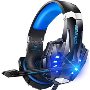 BENGOO G9000 Stereo Gaming Headset for PS4 PC Xbox One PS5 Controller, Noise Cancelling Over Ear Headphones with Mic, LED Light, Bass Surround, Soft Memory Earmuffs for Laptop Mac Nintendo NES Games