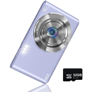 Digital Camera 4K 44MP with 32GB SD Card, 2.4 Inch Point and Shoot Camera with 16X Digital Zoom, Compact Mini Camera Kids Camera for Teens Boys Girls Adults Students Seniors(DC6-X3 Purple1)