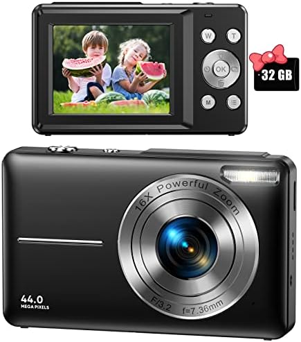 Digital Camera, FHD 1080P Digital Camera for Kids Video Camera Digital Camera, FHD 1080P Digital Camera for Kids Video Camera with 32GB SD Card 16X Digital Zoom, Compact Point and Shoot Camera Portable Small Camera for Teens Students Boys Girls Seniors(Black)