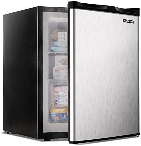 EUHOMY Upright freezer, 2.1 Cubic Feet, Single Door Compact Mini EUHOMY Upright freezer, 2.1 Cubic Feet, Single Door Compact Mini Freezer with Reversible Stainless Steel Door, Removable Shelves, Small freezer for Home/Dorms/Apartment/Office (Silver)