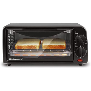 Elite Gourmet ETO236 Personal 2 Slice Countertop Toaster Oven with 15 Minute Timer Includes Pan and Wire Rack, Bake, Broil, Toast, Black