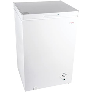 Koolatron Compact Chest Freezer, 3.5 cu ft (99L), White, Manual Defrost Deep Freeze, Storage Basket, Space-Saving Flat Back, Stay-Open Lid, Front-Access Defrost Drain, for Apartment, Condo, Cottage