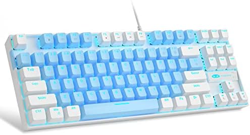 MageGee 75% Mechanical Gaming Keyboard with Blue Switch, LED Blue MageGee 75% Mechanical Gaming Keyboard with Blue Switch, LED Blue Backlit Keyboard, 87 Keys Compact TKL Wired Computer Keyboard for Windows Laptop PC Gamer - Blue/White