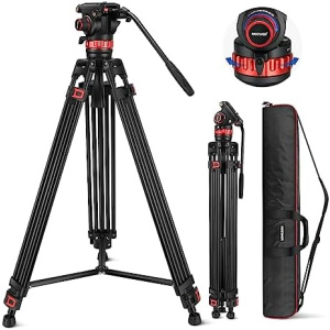 NEEWER 74" Pro Video Tripod with Fluid Head, All Metal Heavy Duty QR Plate Compatible with DJI RS Gimbals Manfrotto, Flexible 360° Pan&+90°/-75° Tilt with Adjustable Damping Max Load 22lb/10kg, TP75