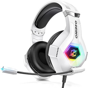 Ozeino Gaming Headset PS4 Headset, Xbox Headset with 7.1 Surround Sound, Gaming Headphones Noise Cancelling Flexible Mic RGB Light Memory Earmuffs for PC, PS5, PS4, Xbox Series X/S, Switch