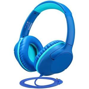 POWMEE P20 Kids Headphones Over-Ear Headphones for Kids/Teens/Boys/Girls/School with 94dB Volume Limited Adjustable Stereo Tangle-Free 3.5MM Jack Wire Cord for Fire Tablets/Travel/PC/Phones(Blue)