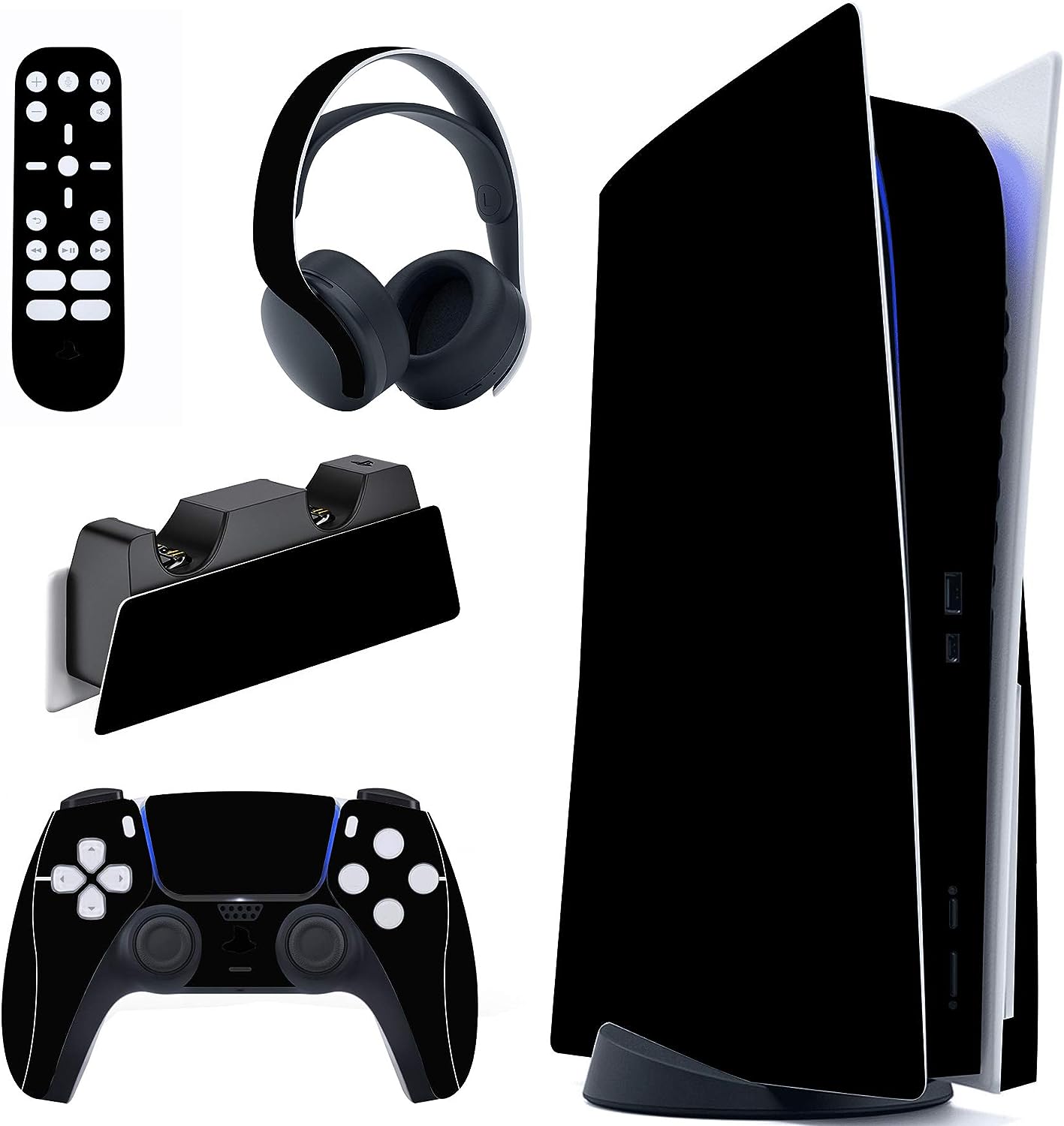 PlayVital Black Full Set Skin Decal for ps5 Console Disc PlayVital Black Full Set Skin Decal for ps5 Console Disc Edition, Sticker Vinyl Decal Cover for ps5 Controller & Charging Station & Headset & Media Remote