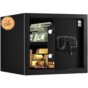 Tenamic Fireproof Safe Box 1.2 Cuft Electronic Digital Security Box, Keypad Small Lock Box Cabinet Safes with Internal Light, Solid Alloy Steel Office Hotel Home Safe with 2 Passwords, Black