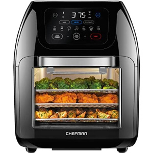 CHEFMAN Multifunctional Digital Air Fryer+ Rotisserie, Dehydrator, Convection Oven, 17 Touch Screen Presets Fry, Roast, Dehydrate, Bake, XL 10L Family Size, Auto Shutoff, Large Easy-View Window, Black