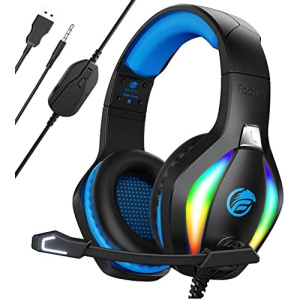Fachixy [2023 New FC100 Gaming Headset with Microphone for PS4/PS5/PC/Xbox/Nintendo Switch, Xbox One Headset with RGB Light, Computer Headset with Mic