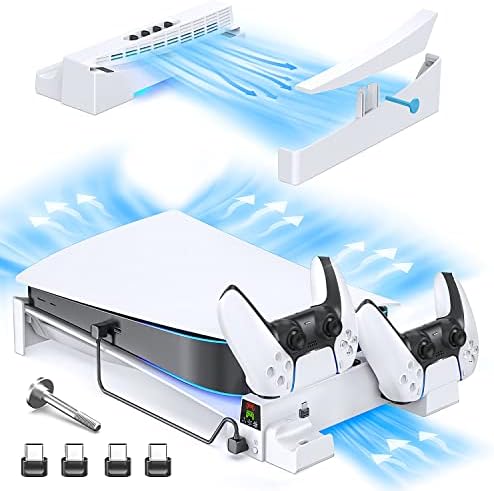 OIVO PS5 Horizontal Stand with 3-Level Cooling Fan and PS5 OIVO PS5 Horizontal Stand with 3-Level Cooling Fan and PS5 Controller Charger for Playstation 5 PS5 Console, PS5 Cooling Station with PS5 Charging Station, PS5 Stand Horizontal for PS5 Accessories