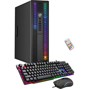 HP EliteDesk Desktop RGB Lights Computer AMD A-Series Processor 8 GB RAM, 512 GB SSD, Windows 10 Pro 64-bit, Wi-Fi, Gaming PC Keyboard & Mouse (Renewed)