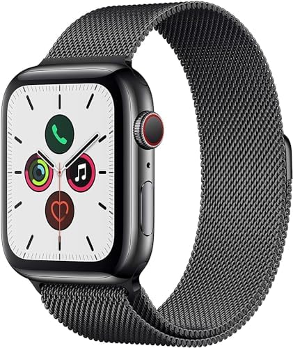 Apple Watch Series 5 (GPS + Cellular, 44MM) - Space Apple Watch Series 5 (GPS + Cellular, 44MM) - Space Black Stainless Steel Case with Black Milanese Loop Band (Renewed)