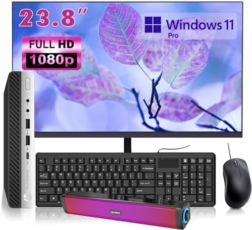 HP EliteDesk 800 G4 Mini Desktop with New 24" FHD HP EliteDesk 800 G4 Mini Desktop with New 24" FHD Monitor and RGB Speakers PC Set, Core i5-8500T, 16GB RAM, 256GB SSD, Windows 11 Pro (Renewed)
