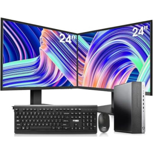 HP Elitedesk 800 G3 SFF Desktop PC - Intel i7-6700,32GB DDR4,1TB NVMe SSD + 2TB HDD, AX200 Wi-Fi 6,Dual 24-Inch Monitors, Wireless Keyboard and Mouse,Win 10 Pro (Renewed), Black/Silver