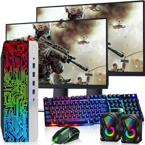 HP ProDesk RGB Desktop PC – Intel Core i5 6th Gen | 16GB DDR4 Ram | 512GB SSD | Dual 22 Inch Monitors | Gaming Keyboard & Mouse | Computer with AMD Radeon RX-550 4GB | Windows 10 Pro (Renewed)