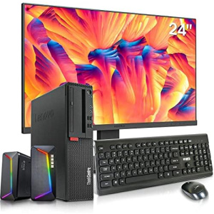 Lenovo ThinkCentre M710s SFF Desktop Computer, Intel Core i7-6700, 16GB DDR4, 512GB NVMe SSD, 24" Full HD Monitor, Wireless Keyboard & Mouse, Speakers, Windows 10 Pro
