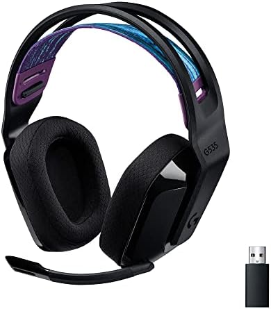 Logitech G535 Lightspeed Wireless Gaming Headset - Lightweight on-Ear Headphones, Logitech G535 Lightspeed Wireless Gaming Headset - Lightweight on-Ear Headphones, flip to Mute mic, Stereo, Compatible with PC, PS4, PS5, USB Rechargeable - Black (Renewed)
