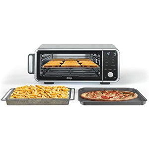 Ninja SP201 Digital Air Fry Pro Countertop 8-in-1 Oven with Extended Height, XL Capacity, Flip Up & Away Capability for Storage Space, Basket, Wire Rack Crumb Tray, Silver (Renewed), Black