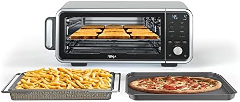 Ninja SP201 Digital Air Fry Pro Countertop 8-in-1 Oven with Ninja SP201 Digital Air Fry Pro Countertop 8-in-1 Oven with Extended Height, XL Capacity, Flip Up & Away Capability for Storage Space, Basket, Wire Rack Crumb Tray, Silver (Renewed), Black