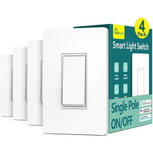 TREATLIFE Smart Light Switch Single Pole Smart Switch Works with Alexa, Google Home and SmartThings, 2.4GHz Wi-Fi Timer Light Switch, Neutral Wire Required, No Hub Required, FCC Listed, 4 Pack