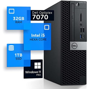 Dell Optiplex 7070 Desktop Computer | Hexa Core Intel i5 (3.2) | 32GB DDR4 RAM | 1TB SSD Solid State | Windows 11 Professional | Home or Office PC (Renewed), Black