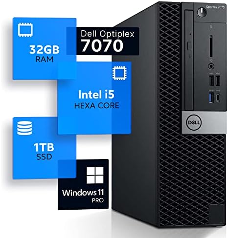 Dell Optiplex 7070 Desktop Computer | Hexa Core Intel i5 Dell Optiplex 7070 Desktop Computer | Hexa Core Intel i5 (3.2) | 32GB DDR4 RAM | 1TB SSD Solid State | Windows 11 Professional | Home or Office PC (Renewed), Black