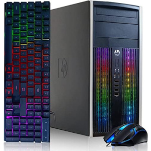 HP RGB Gaming PC Desktop Computer - Intel Quad I7 up to 3.8GHz, 16GB Memory, 128G SSD + 2TB, Radeon RX 580 8G, RGB Keyboard & Mouse, DVD, WiFi & Bluetooth, Win 10 Pro (Renewed)