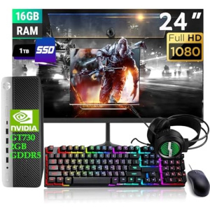HP Gaming ProDesk 600 G3 SFF Desktop PC Gamers-NVIDIA GT730 2GB, 24" FHD Monitor, RGB Harphone, Core i5-6500 3.2GHz, 16GB RAM, 1TB SSD, Keyboard&Mouse, Win10 Pro (Renewed)