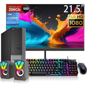 Dell Optiplex 3010 SFF PC Desktop Computer with 21.5" FHD Monitor, RGB Speaker, Core i5 3.2GHz Up to 3.6GHz, 8GB RAM, 256GB SSD, RGB Keyboard, Mouse, Win10 Pro (Renewed)