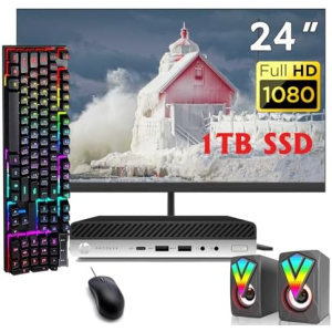 HP ProDesk 600 G3 Mini PC Desktop Computer, 24" FHD Monitor, RGB Speakers, Core i5-6500 3.2GHz-3.60GHz, 16GB DDR4 RAM, 1TB SSD, WiFi, BT, Keyboard & Mouse, 4K Support, Windows 10 Pro (Renewed)