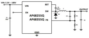 Diodes APx8x22Q automotive dcdc buck converter circuit diagram